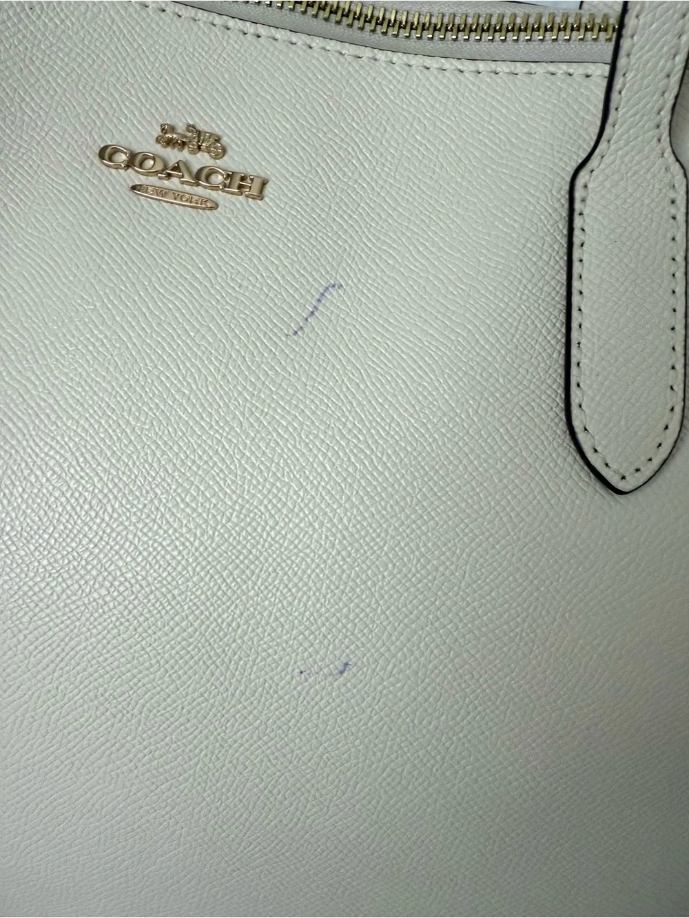 Coach Cream Leather Tote with Gold Hardware and Top Zip
